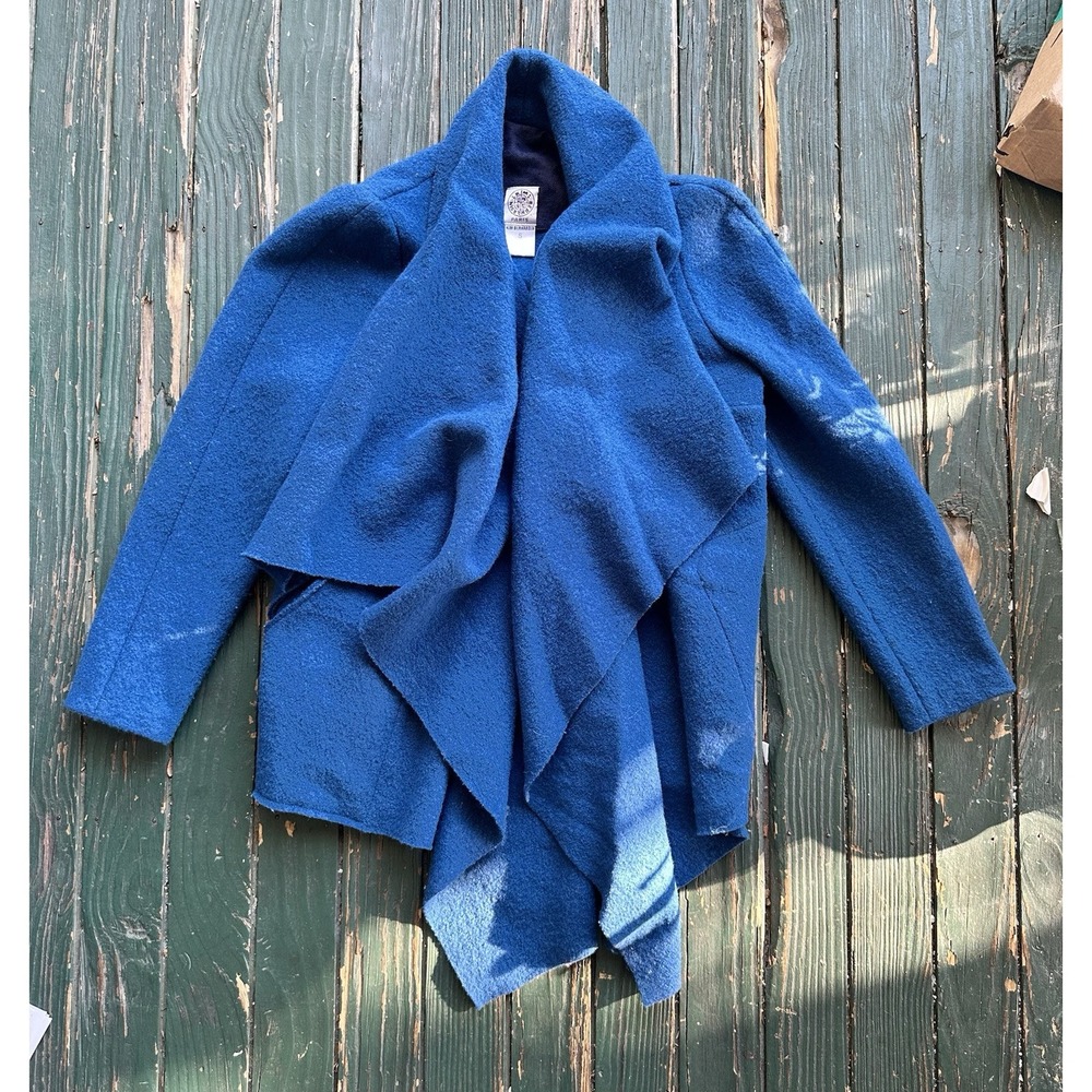 Kim Bernardin Paris Tie Front Jacket Shaw Handkerchief Cut Blue Small Wool